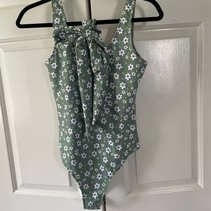 Green floral one piece swim